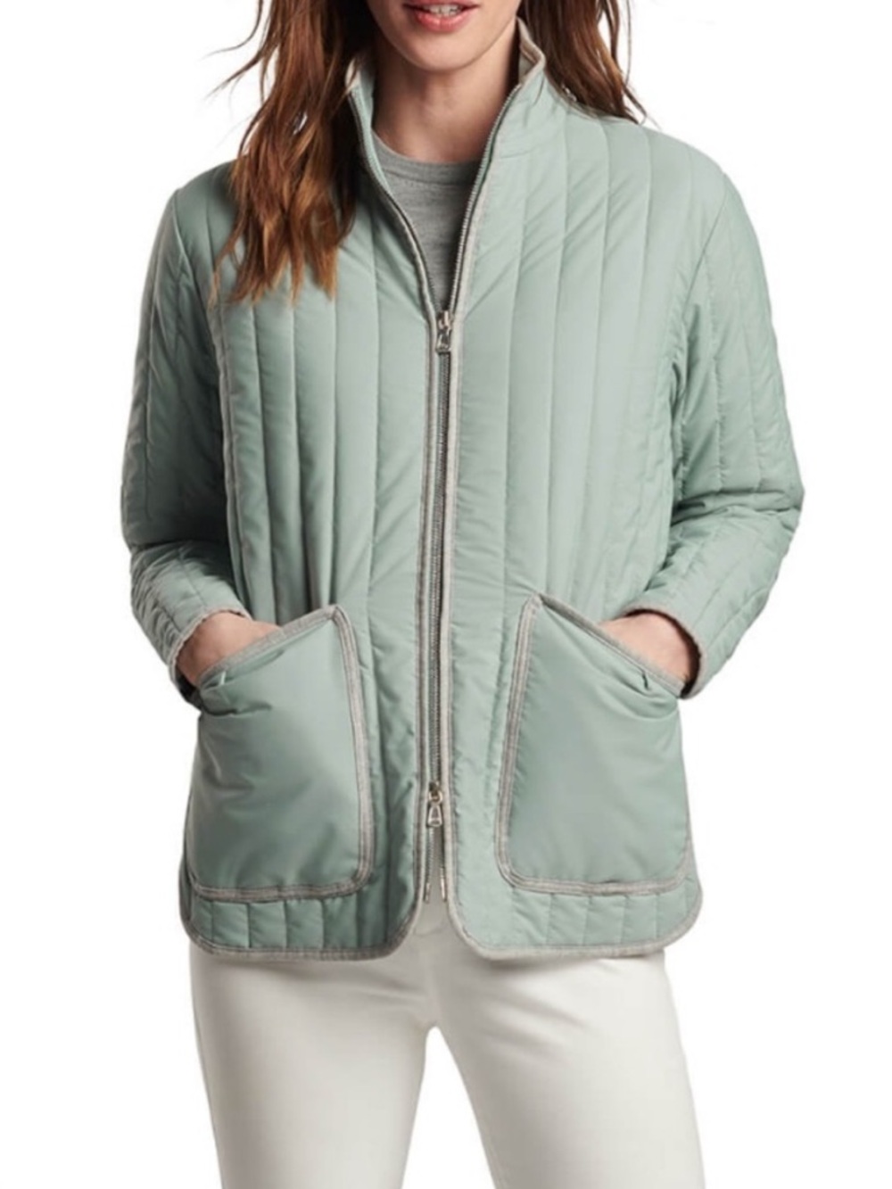Peter Millar Women's Pippin Quilted Travel Jacket Sage Fog Green Size Large